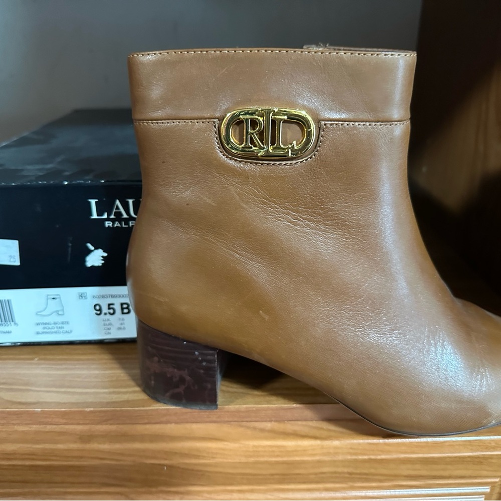 Lauren Ralph Lauren Brown Ankle Booties with Gold Accent